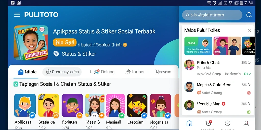Tampilan antarmuka utama PULITOTO dengan beragam stiker.