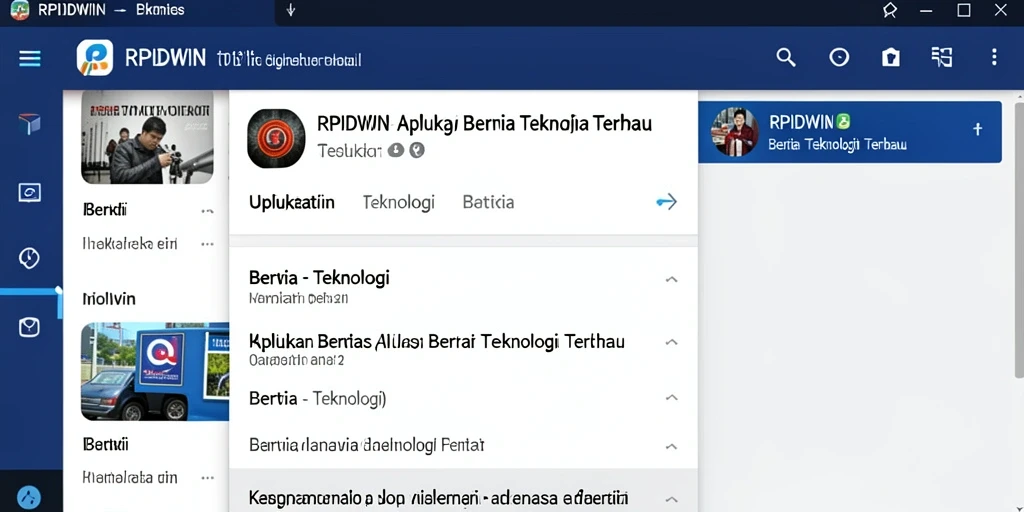 Antarmuka RPIDWIN menampilkan berita teknologi terbaru dengan desain yang menarik.