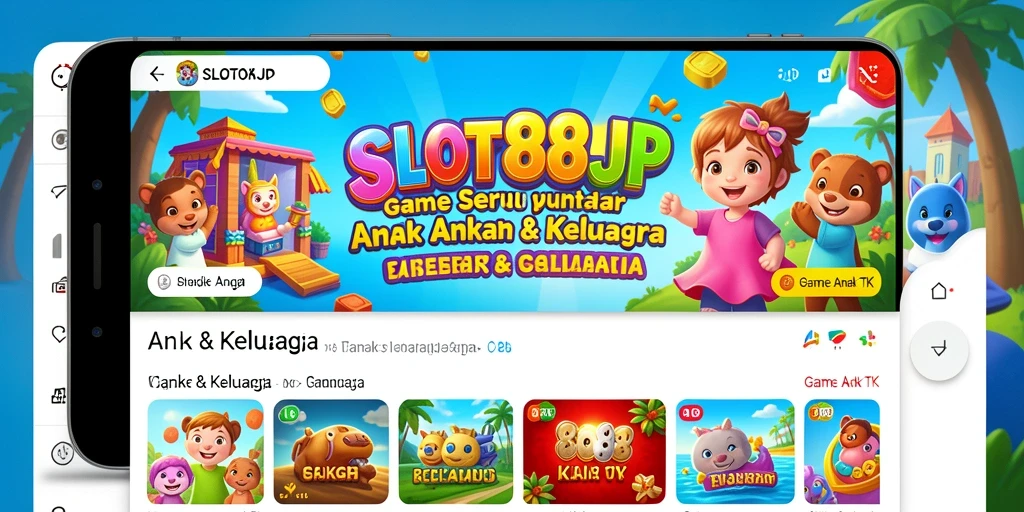 Antarmuka aplikasi SLOT88JP yang ceria dan ramah anak.