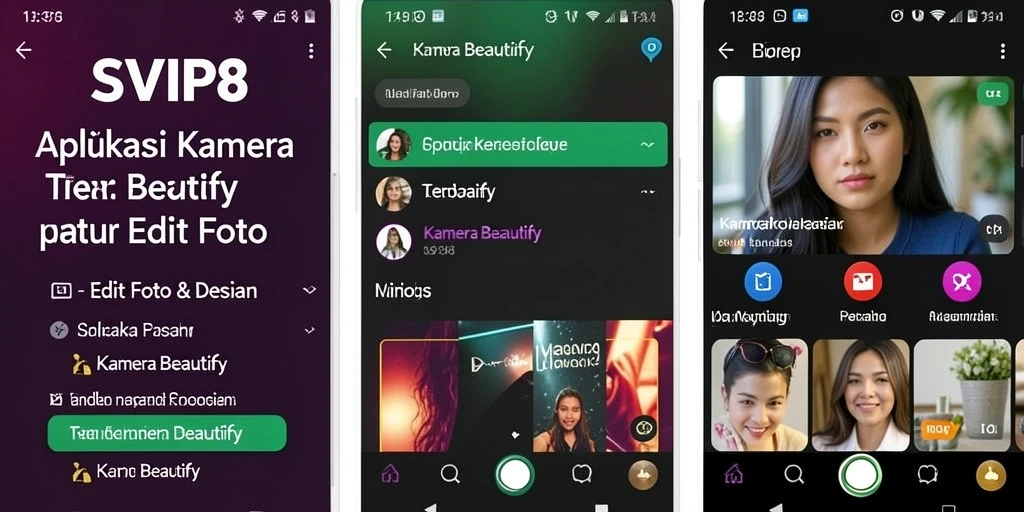 Tampilan antarmuka aplikasi SVIP8 yang memukau untuk foto beautify.